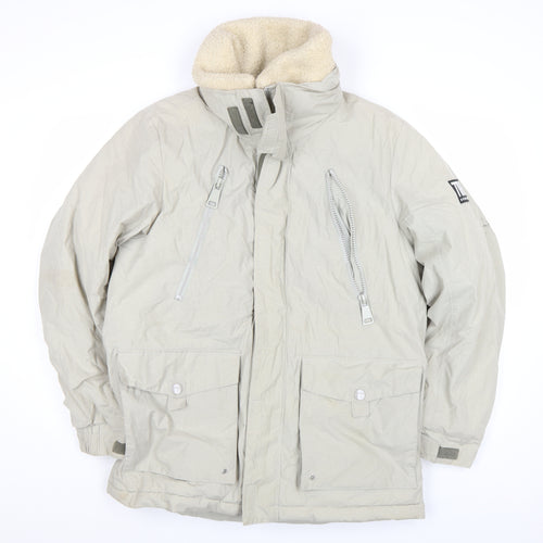 River Island Men Beige Parka Jacket M Cotton Blend Winter Coat