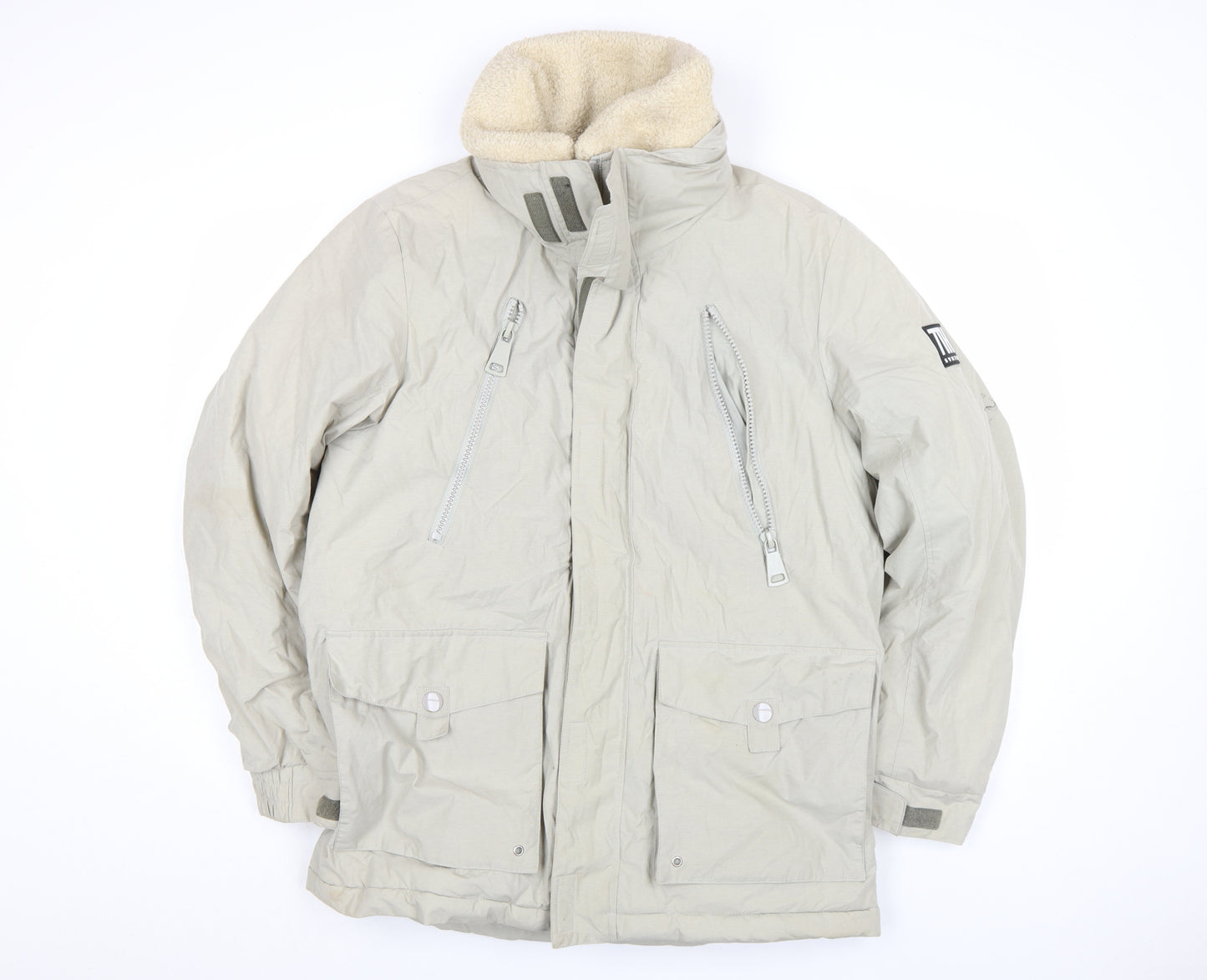 River Island Men Beige Parka Jacket M Cotton Blend Winter Coat