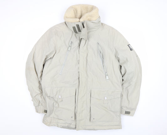 River Island Men Beige Parka Jacket M Cotton Blend Winter Coat