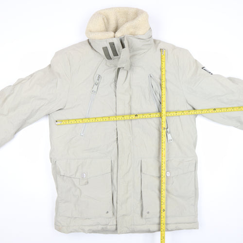 River Island Men Beige Parka Jacket M Cotton Blend Winter Coat