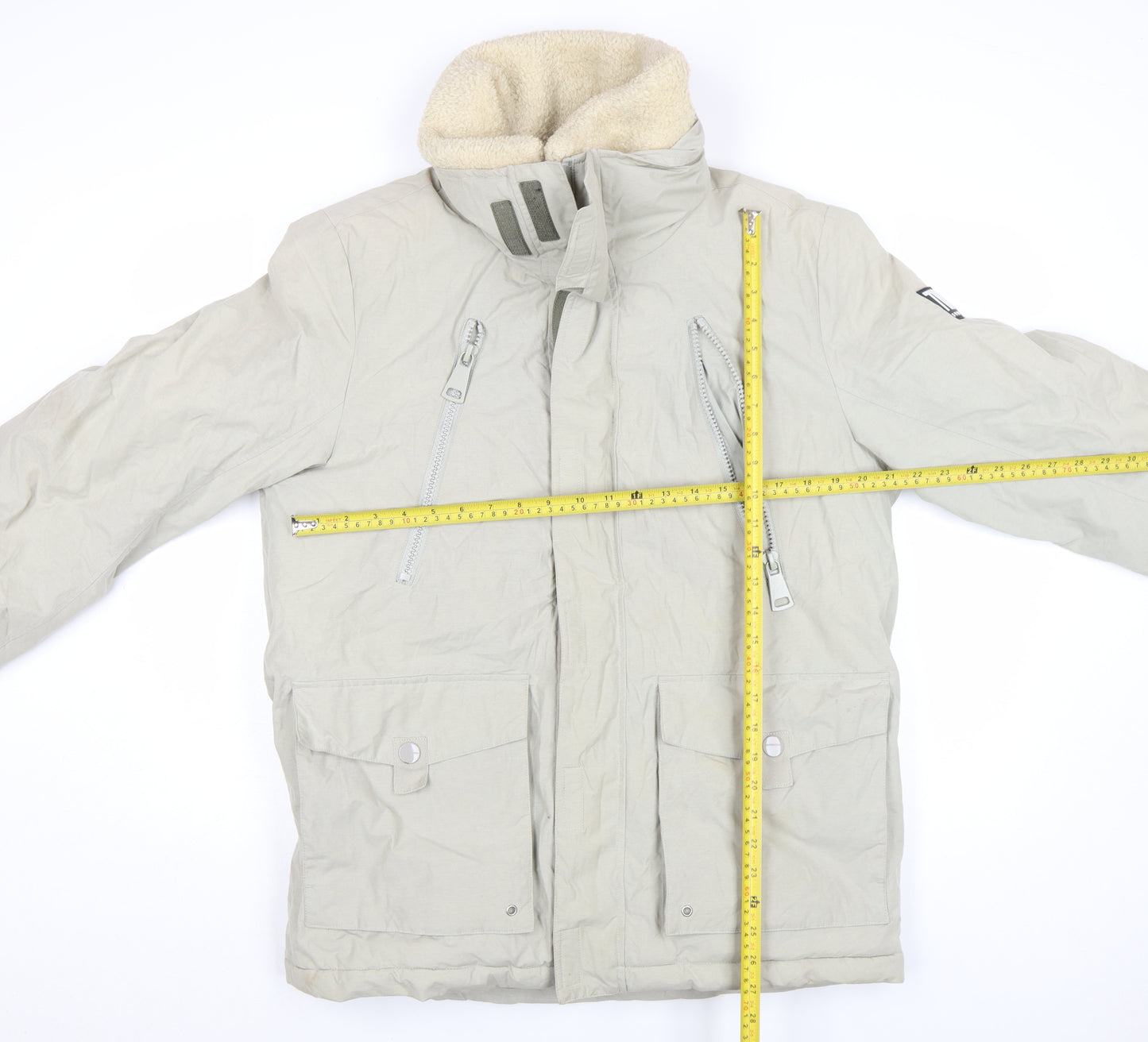 River Island Men Beige Parka Jacket M Cotton Blend Winter Coat