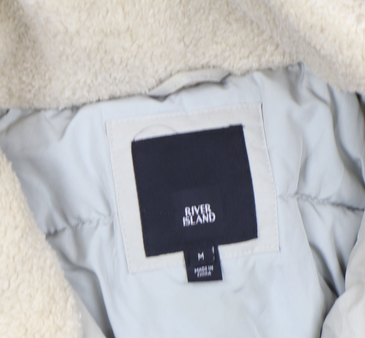 River Island Men Beige Parka Jacket M Cotton Blend Winter Coat