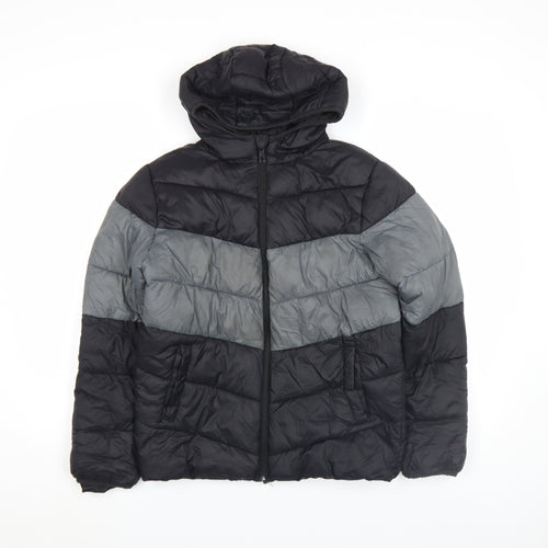 Primark Boys Black Colourblock Hooded Puffer Jacket 12-13 Years