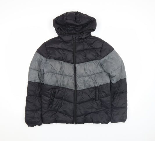 Primark Boys Black Colourblock Hooded Puffer Jacket 12-13 Years
