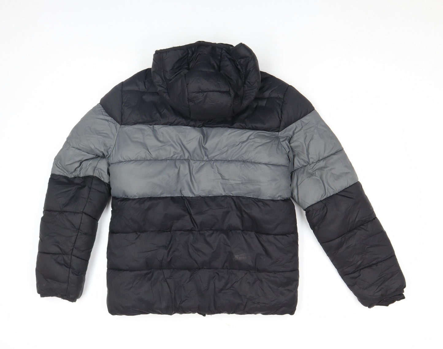 Primark Boys Black Colourblock Hooded Puffer Jacket 12-13 Years