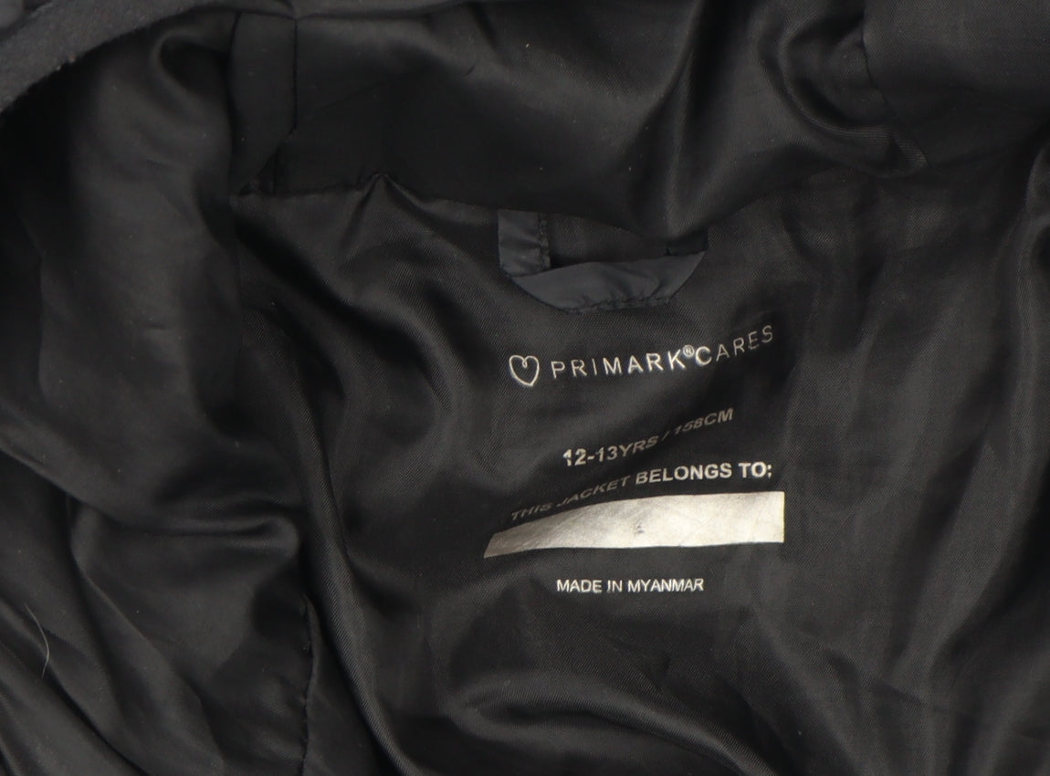 Primark Boys Black Colourblock Hooded Puffer Jacket 12-13 Years