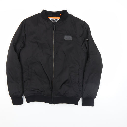 Sonneti Boys Black Bomber Jacket 12-13 Years Lined Zip Pockets Polyester