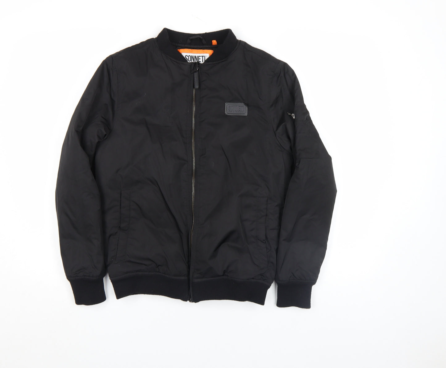 Sonneti Boys Black Bomber Jacket 12-13 Years Lined Zip Pockets Polyester