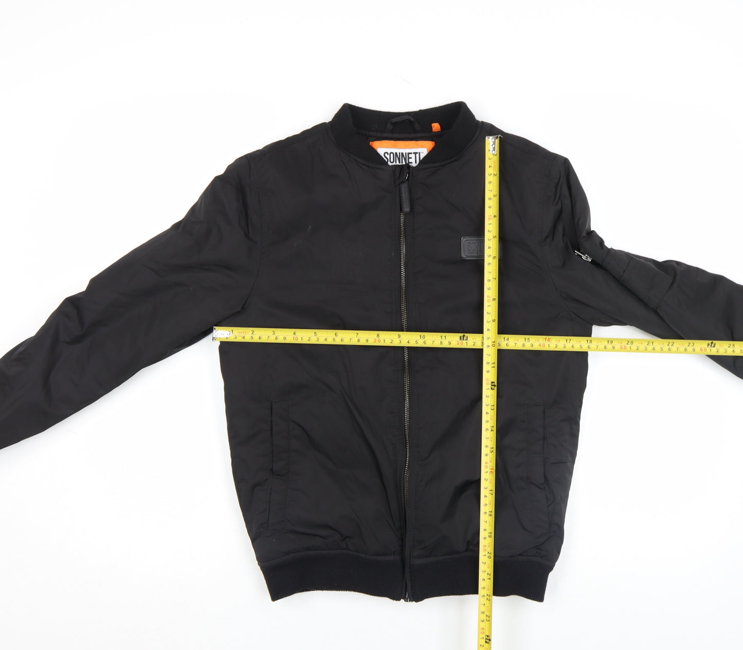 Sonneti Boys Black Bomber Jacket 12-13 Years Lined Zip Pockets Polyester