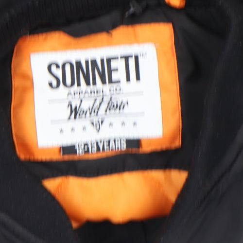 Sonneti Boys Black Bomber Jacket 12-13 Years Lined Zip Pockets Polyester