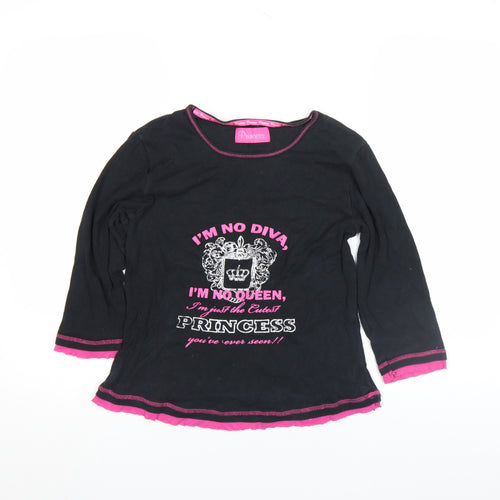 Next Girls Black Princess Graphic 3/4 Sleeve Cotton T-Shirt M