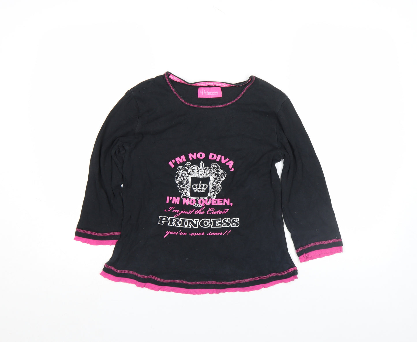 Next Girls Black Princess Graphic 3/4 Sleeve Cotton T-Shirt M