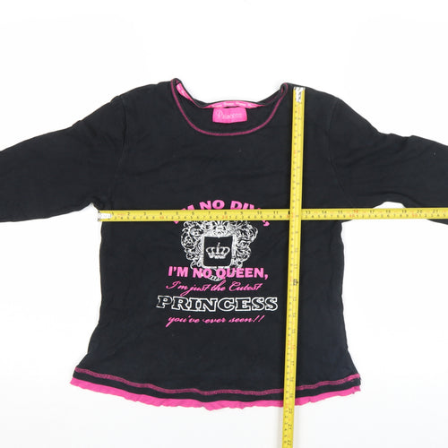 Next Girls Black Princess Graphic 3/4 Sleeve Cotton T-Shirt M