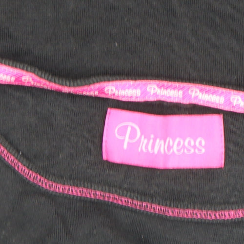 Next Girls Black Princess Graphic 3/4 Sleeve Cotton T-Shirt M
