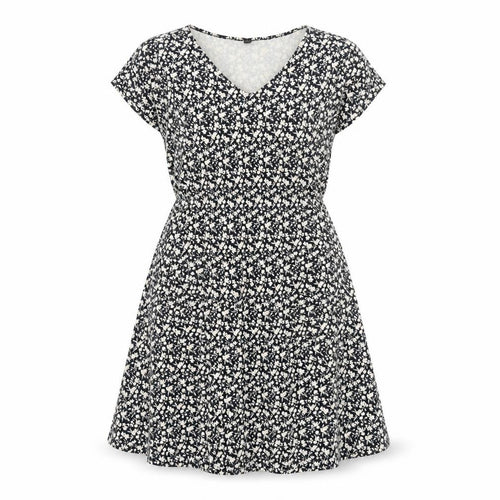 Uniqlo Women Black Floral A-Line Stretch Cotton Jersey Knee Length Dress M