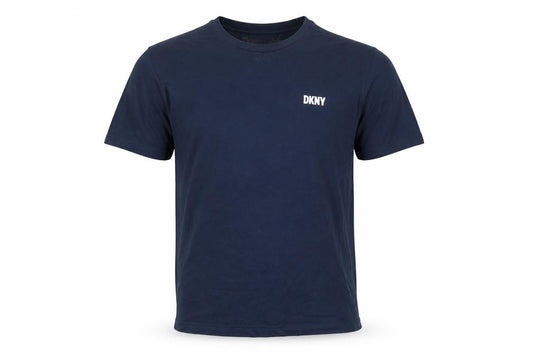 Front view of DKNY Men's Blue Cotton Crew Neck Short Sleeve T-Shirt, size L