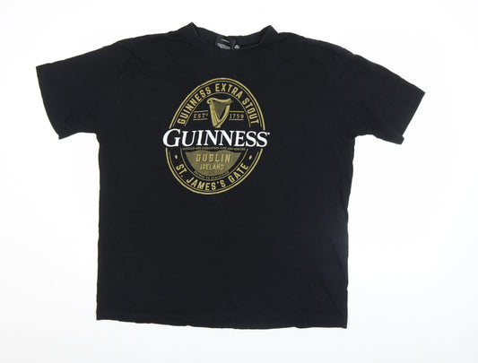 Guinness Men's Black XL Relaxed Fit Graphic Beer T-Shirt