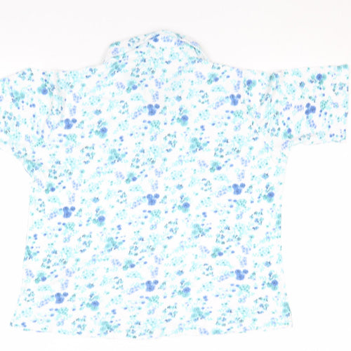 Vibe Womens White Blue Floral Cotton Polo Shirt Size M 14-16