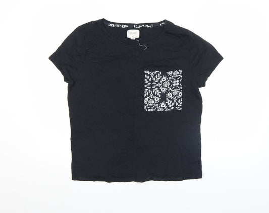 Next Women's Black Floral Pocket Cotton T-Shirt Size M