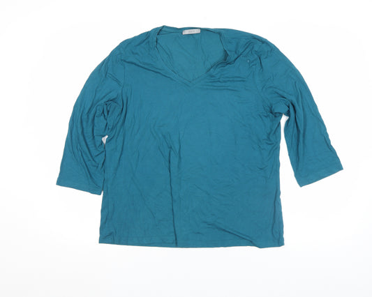 Marks and Spencer Women’s Teal 3/4 Sleeve V-Neck Cotton Top UK 20