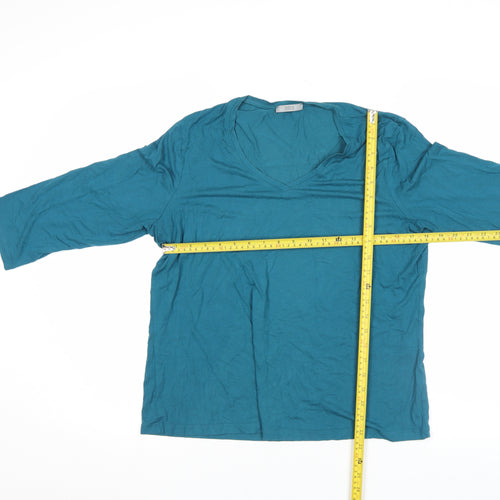 Marks and Spencer Women’s Teal 3/4 Sleeve V-Neck Cotton Top UK 20