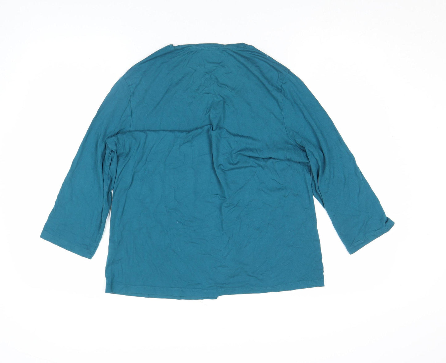 Marks and Spencer Women’s Teal 3/4 Sleeve V-Neck Cotton Top UK 20