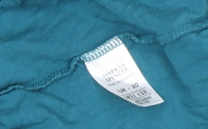 Marks and Spencer Women’s Teal 3/4 Sleeve V-Neck Cotton Top UK 20