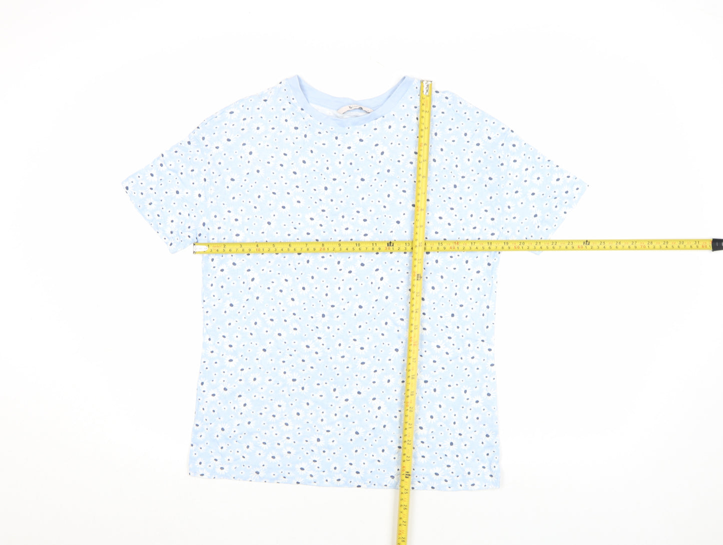 Tu Women Blue Floral Cotton Short Sleeve T-Shirt Size 8