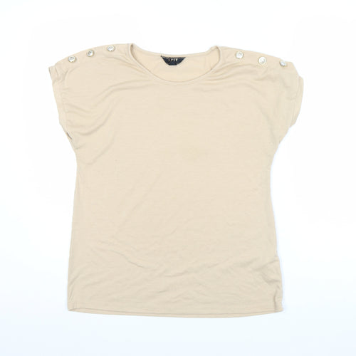 Jipsy Womens Beige Cotton Stretch Button Shoulder T-Shirt Size 8