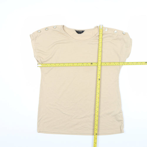 Jipsy Womens Beige Cotton Stretch Button Shoulder T-Shirt Size 8
