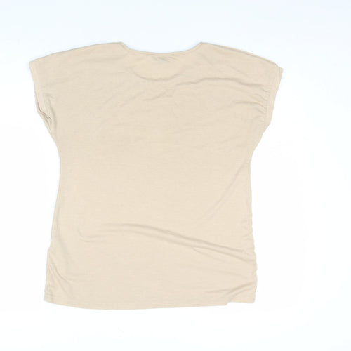 Jipsy Womens Beige Cotton Stretch Button Shoulder T-Shirt Size 8