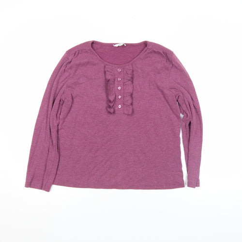 Klass Women’s Purple Long Sleeve Ruffle Button Tunic Blouse Size M