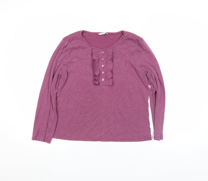 Klass Women’s Purple Long Sleeve Ruffle Button Tunic Blouse Size M