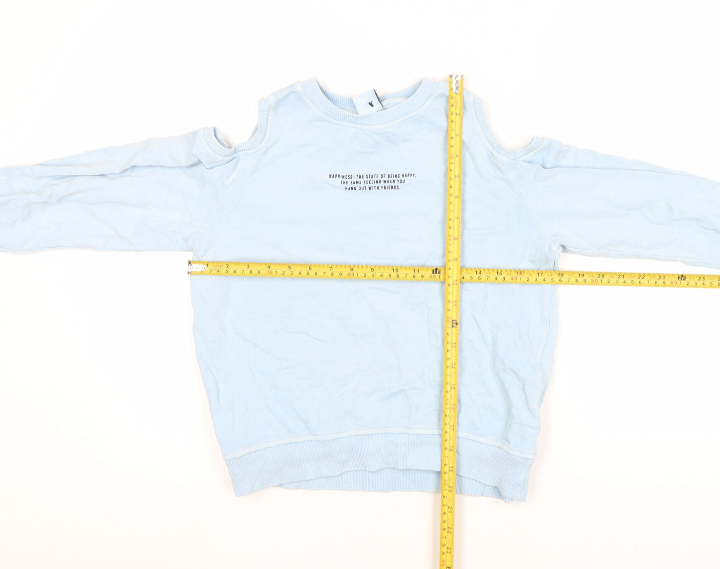 Zara Girls Blue Pullover Sweatshirt 9 Years Cut Out Shoulder Graphic Print