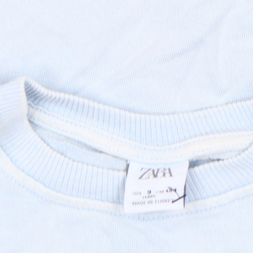 Zara Girls Blue Pullover Sweatshirt 9 Years Cut Out Shoulder Graphic Print