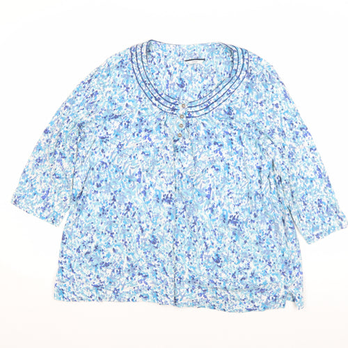 DASH Women's Blue Floral 3/4 Sleeve Cotton Tunic Blouse Size 12