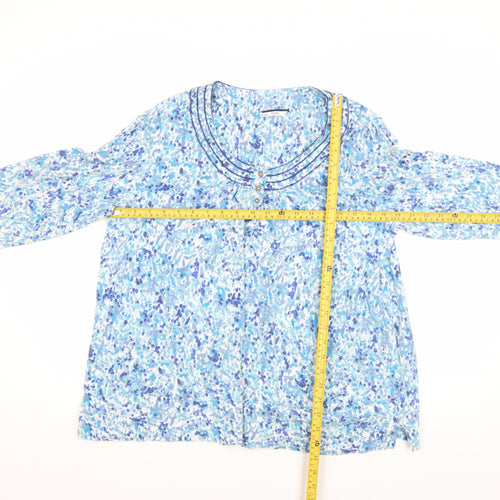 DASH Women's Blue Floral 3/4 Sleeve Cotton Tunic Blouse Size 12