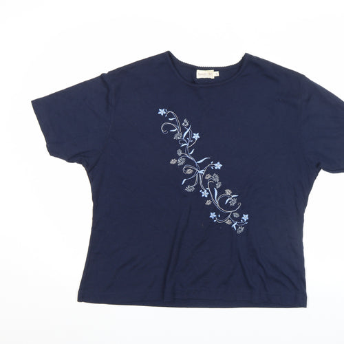 Bonmarché Women’s Blue Floral Embroidered Cotton Blend T-Shirt XL