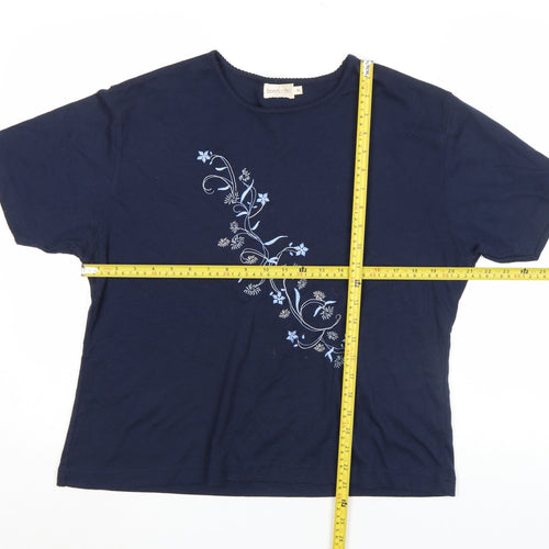 Bonmarché Women’s Blue Floral Embroidered Cotton Blend T-Shirt XL