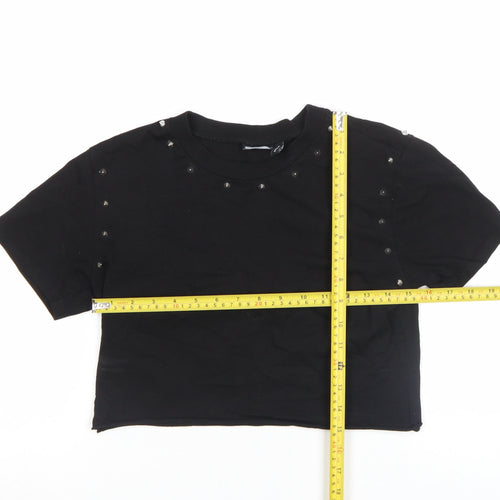 Asos Design Women Black Cropped Studded Jersey T-Shirt Size M