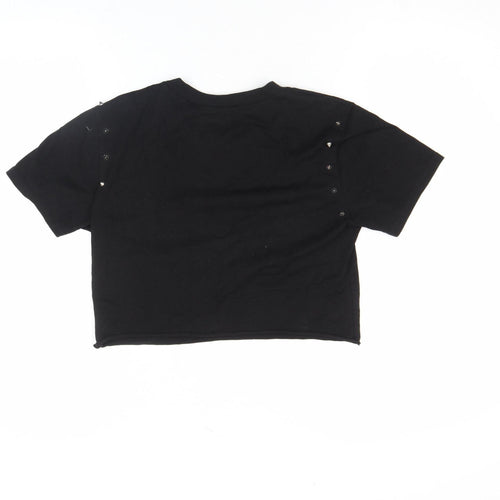Asos Design Women Black Cropped Studded Jersey T-Shirt Size M