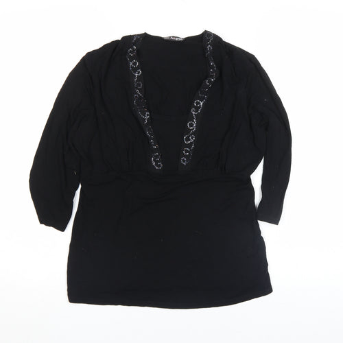 Autograph Women's Black Beaded V-Neck Tunic Blouse Size 6