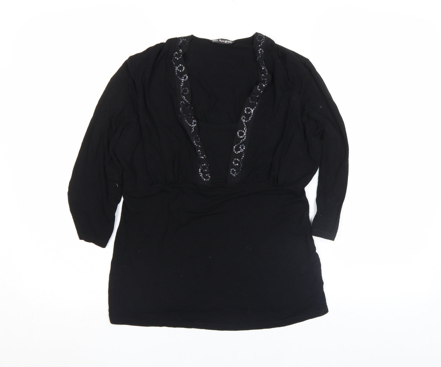 Autograph Women's Black Beaded V-Neck Tunic Blouse Size 6