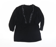Autograph Women's Black Beaded V-Neck Tunic Blouse Size 6