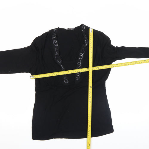 Autograph Women's Black Beaded V-Neck Tunic Blouse Size 6