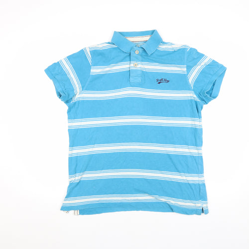 Drift King Men's Blue Striped Cotton Polo Shirt Size M