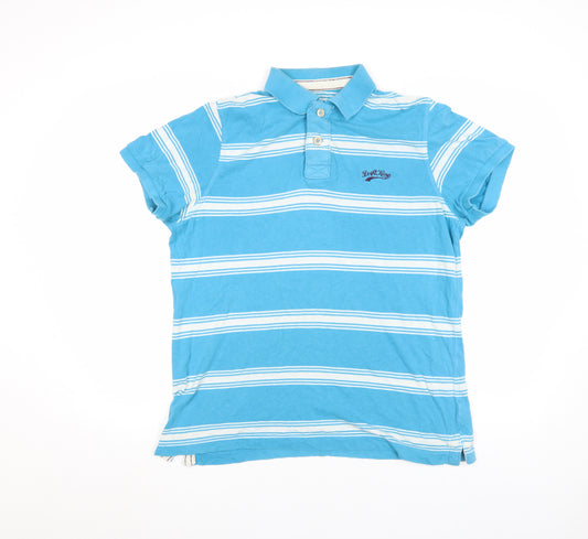 Drift King Men's Blue Striped Cotton Polo Shirt Size M