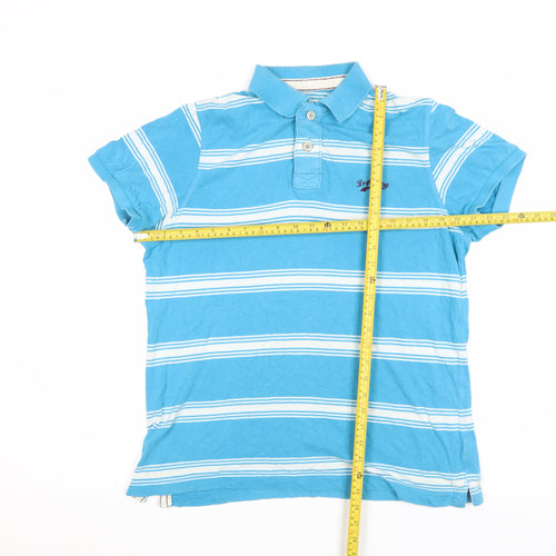Drift King Men's Blue Striped Cotton Polo Shirt Size M