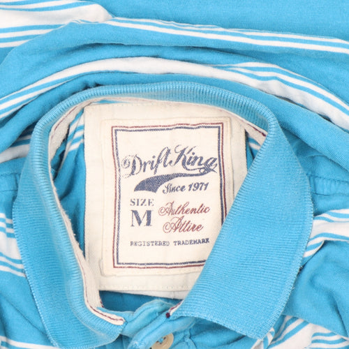 Drift King Men's Blue Striped Cotton Polo Shirt Size M