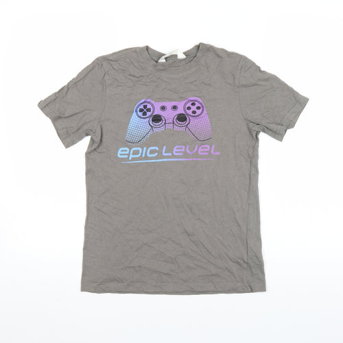 H&M Boys Grey Gaming 'Epic Level' Cotton T-Shirt 10-11 Years